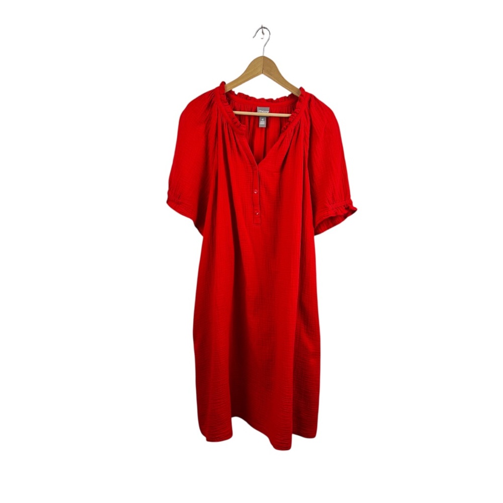 Chico's Tiered Gauze Midi Dress in Hot Red Sz 4 - Picture 3 of 9